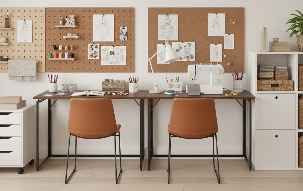 Mobile Folding Desk in Beige used with a laptop in a living room