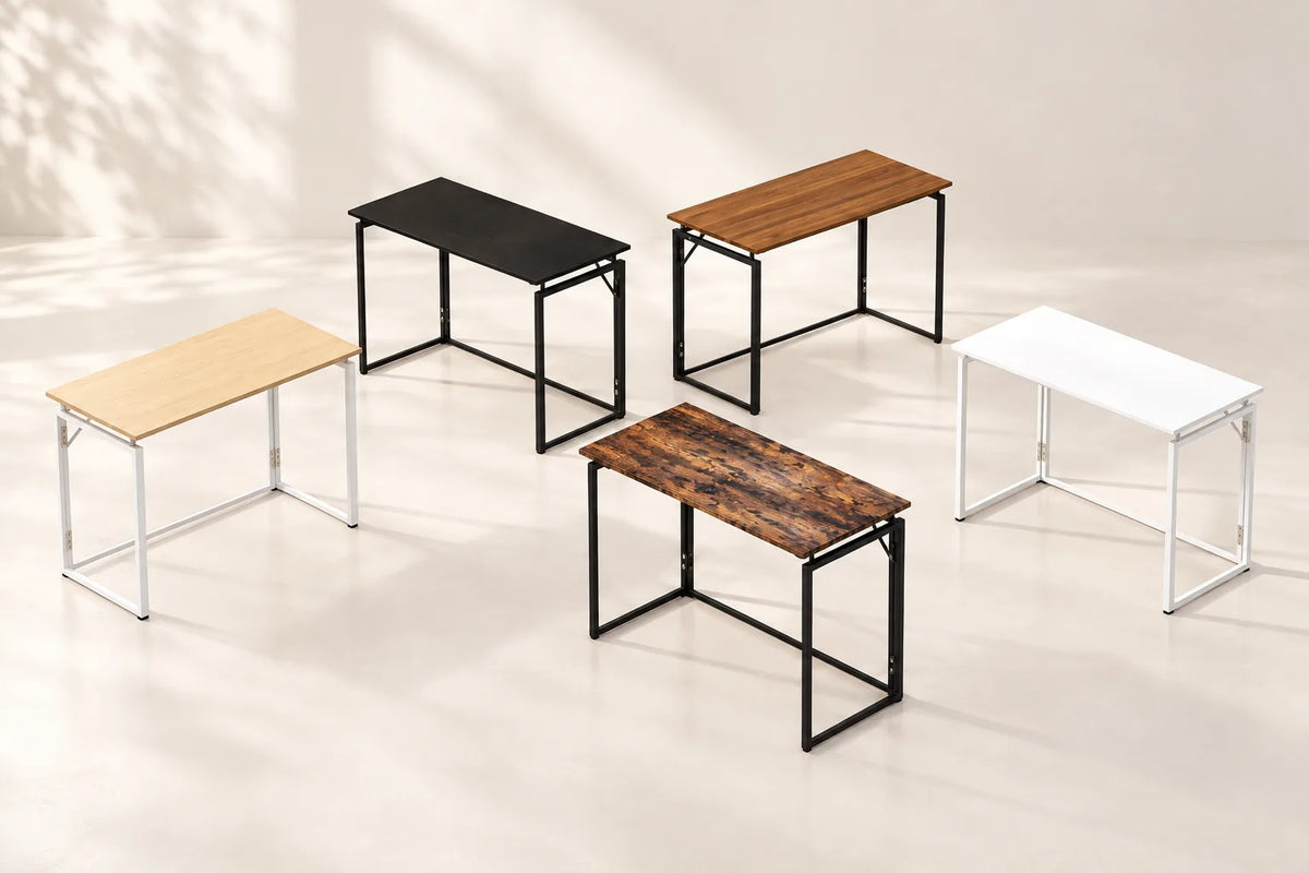 Alawooder folding desk collection shown in Beige, Black, Brown, White and Rustic Brown finishes