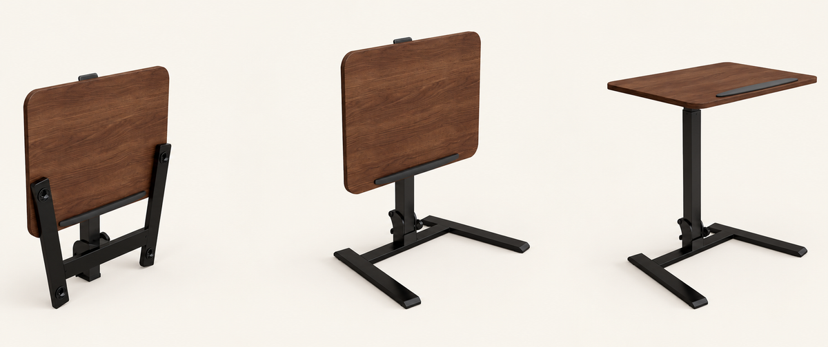 Mobile Folding Desk in Brown shown in three product views