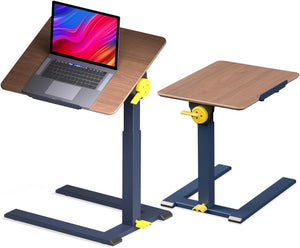 Brown Alawooder End Table with wood tabletop, blue frame and yellow adjustment controls