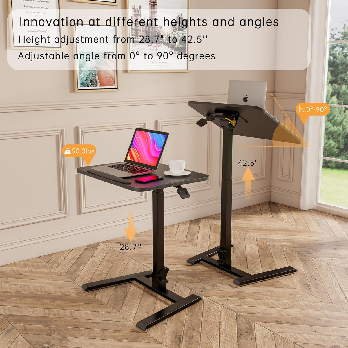 Mobile Folding Desk / Technical guide / Reference finish shown.